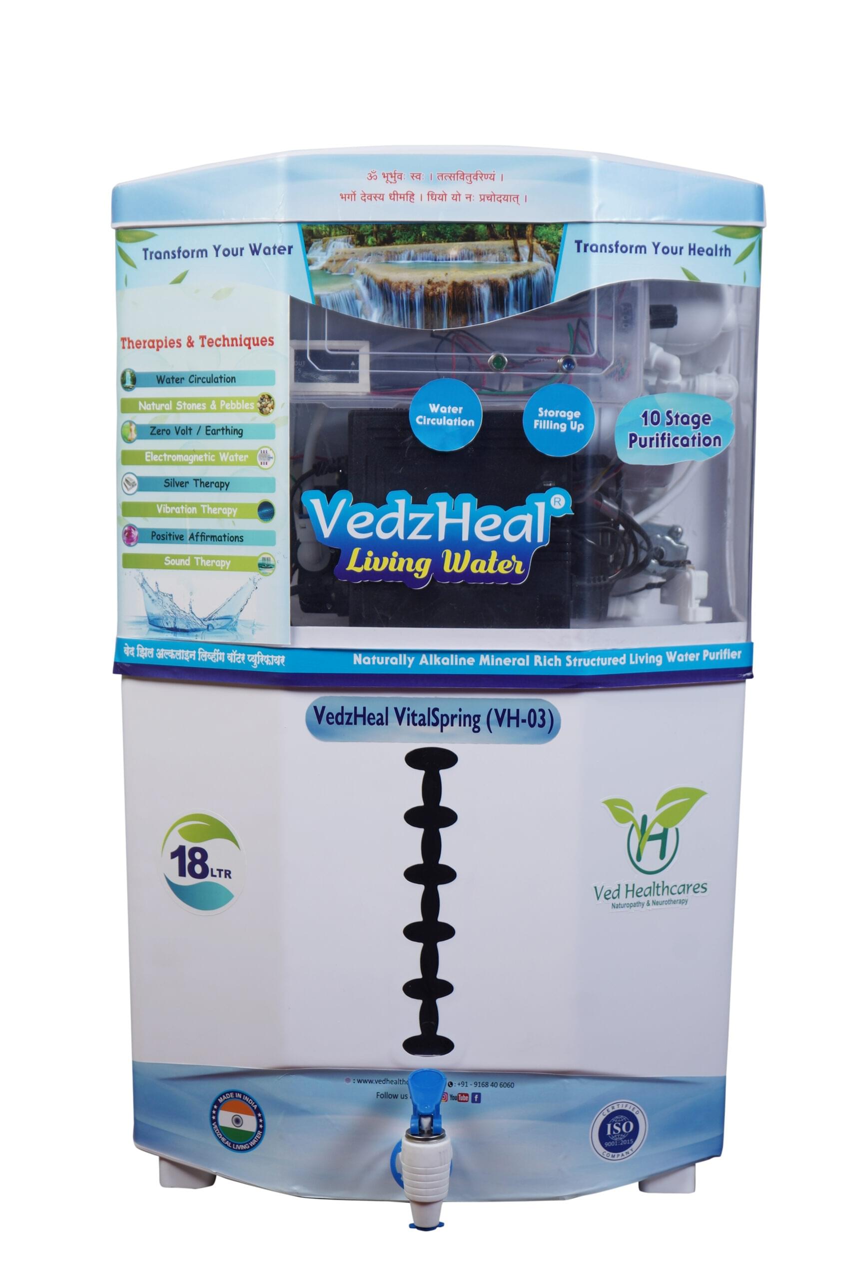 VedzHeal Alkaline Living Water Purifier VH03 || Naturally Alkaline Mineral Rich Structured Living Water Purifier With Holistic Approach (18_ltrs)